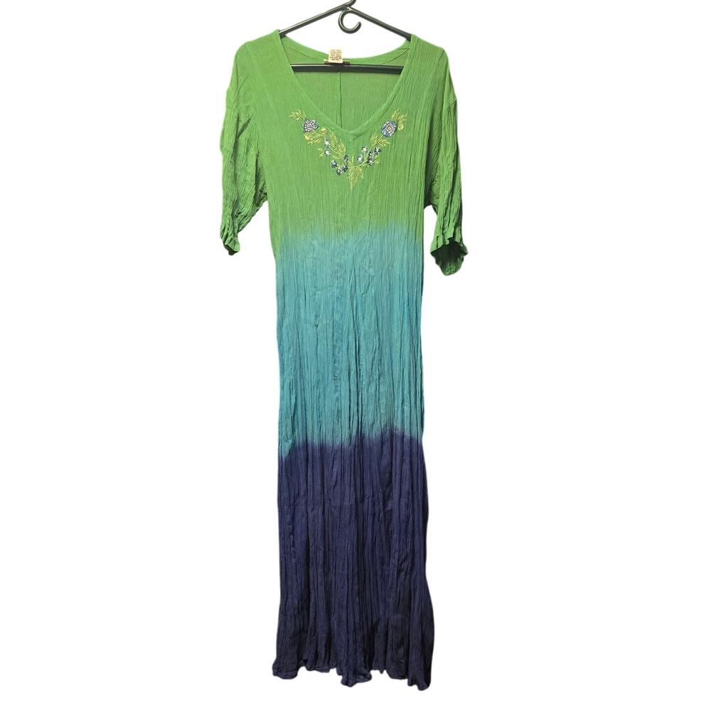 Vintage American Angel embroidered colorblock crepe maxi dress NWT size 1X